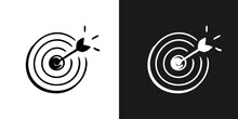 Arrow Hit In Archery Target Goal Symbol Icon Sketch In Vector. Accuracy Concept. Hand Drawn Doodle Sign In Black And White. Vector EPS 10