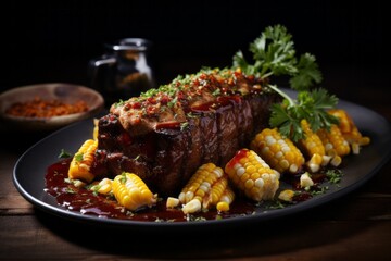 Wall Mural - Delicious Meatloaf. Traditional American cuisine. Popular authentic dishes. Background with selective focus