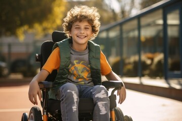 Poster - Disabled child in a wheelchair. Portrait of a kid with a disability