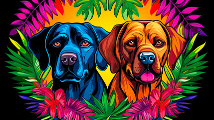 Colorful portrait of two dogs