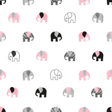 Seamless Cute Elephants Pattern. Vector Illustration, Baby Print