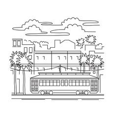 Wall Mural - Mono line illustration of a streetcar or trolley car in New Orleans, Louisiana, USA done in monoline line art black and white style.
