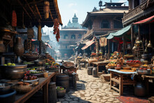 A Bustling Market With Stalls Offering Goods From Different Cultures. Generative Ai.