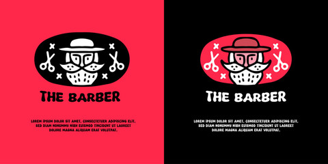 bearded old man and scissors with the barber typography, illustration for logo, t-shirt, sticker, or