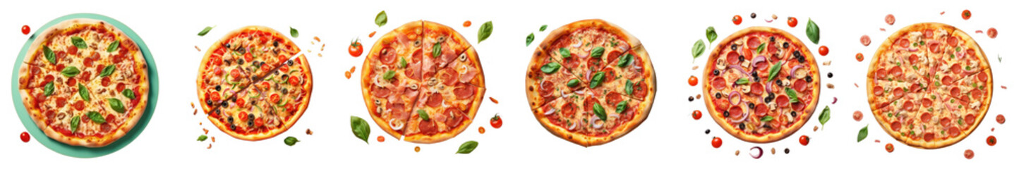 Sticker - Png Set Delicious pizza on transparent background