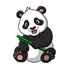 Wall Mural - Cute baby panda cartoon on white background