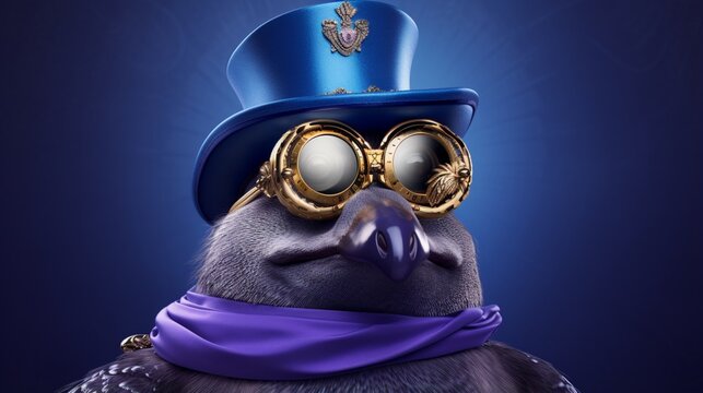 Construct a debonair platypus with sophisticated specs, striking a pose on a luxurious periwinkle backdrop.