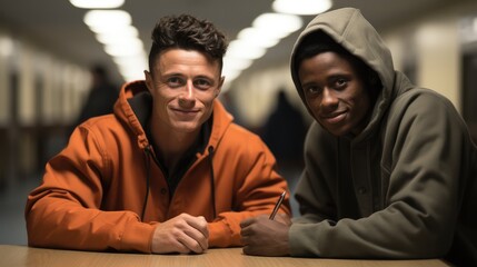 Canvas Print - Young man meeting with advocate in pre-trial detention.