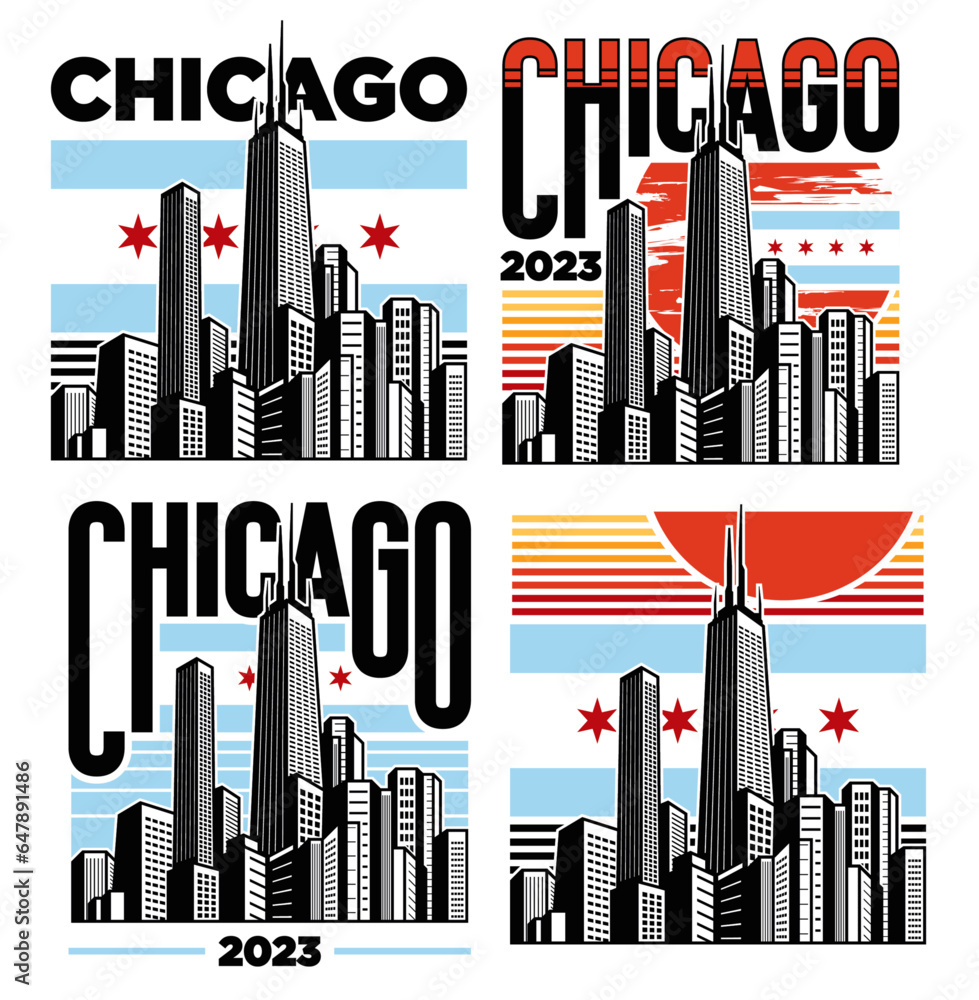 Chicago Skyline vector illustration version 2 Stock Vector | Adobe Stock