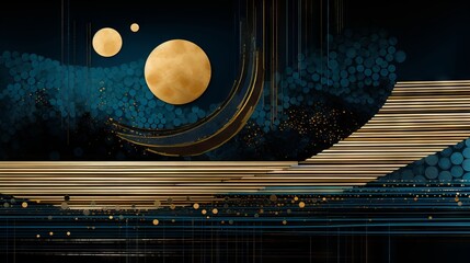 Wall Mural - Abstract Blue and Gold Luxurious Sphere Tile Graphic Background