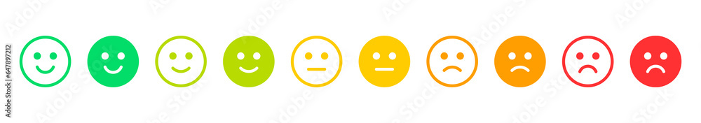 Feedback emoticons emojis. Smiley icon set , happy, neutral, sad, emoji ...