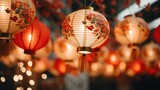 Close up crowded chinese new year lamp lantern