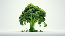 Generate A Lifelike Representation Of A Vibrant Green Broccoli Floret Against An Isolated White Backdrop.