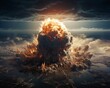 © Cary - explosion smoke street city eradication various scenarios depicted nuclear explosions paint sky profile bureau engraving printing