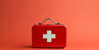 Red first aid kit bag with copy space for text
