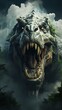closeup large dinosaur mouth open teeth wide promotional poster insatiable hunger battleground background portrait white king face source engine footage