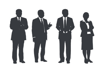 Wall Mural - Business people group gray silhouettes pose on white background, flat line vector and illustration.