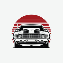 Wall Mural - Classic Retro Muscle Car Front View Vector Art Color Illustration Isolated in Red Background
