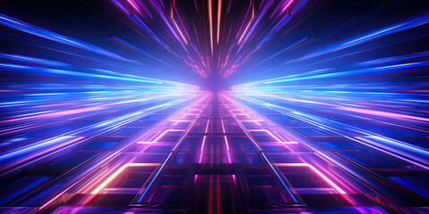 Wall Mural - 3d render, abstract neon background. Colorful glowing lines. Digital data transfer. Futuristic wallpaper.