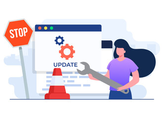 Wall Mural - system maintenance vector illustration, error, fixing trouble, device updating, software system unde
