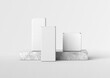 white plain blank empty two vertical and square packaging paper boxes for branding on marble block