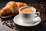 Fototapeta Mapy - cup of coffee with croissant