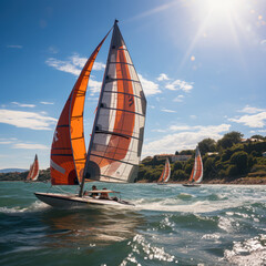 Sticker -  Windsurfers on the ocean with boards
