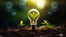 Green Eco Friendly Lightbulb. Environmental Sustainability, Green Energy And Earth Day
