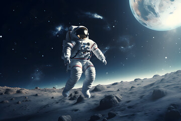 Wall Mural - spaceman or astronaut on the surface of moon