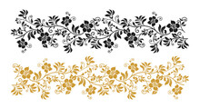 Seamless Black And Golden Floral Ornament Border Vector.