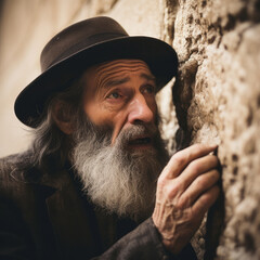 Wall Mural - senior jewish man praying at western wall. sacred, faith full ritual. religion concept.