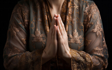 Wall Mural - close up of praying hands. senior person hands folded in prayer. religion concept.