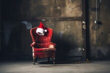 Santa's Red Hat On A Red Chair Creative Minimalism. Christmas Card