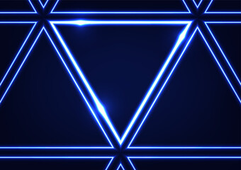 Abstract triangle digital neon light line laser blue dark presentation background