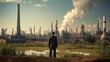 © Virtual Art Studio - Businessman standing in front of the oil refinery in the city.