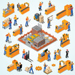 factory workers isometric composition