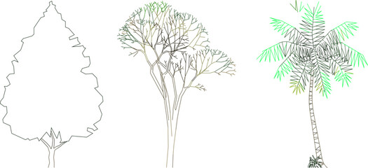 Wall Mural - Vector sketch illustration of tree and plant clipart design to complete the image