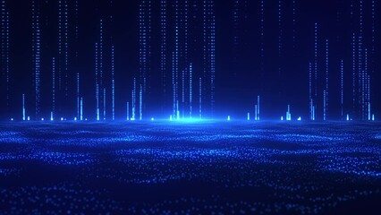 digital waves of particles emit light and stream of data points, big data visualization, futuristic 