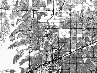 greyscale vector city map of frisco texas in the united states of america with with water, fields an