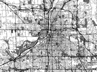 greyscale vector city map of grand rapids michigan in the united states of america with with water, 