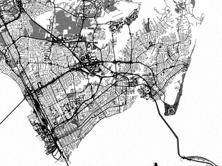 greyscale vector city map of hampton virginia in the united states of america with with water, field