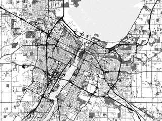 greyscale vector city map of green bay wisconsin in the united states of america with with water, fi