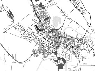 greyscale vector city map of houma louisiana in the united states of america with with water, fields