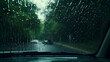 araffe view of a car driving down a rain covered road Generative AI