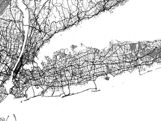 greyscale vector city map of long island new york in the united states of america with with water, f