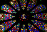 Fototapeta Nowy Jork - Rose wheel window of the West façade of the Lisbon Saint Mary Cathedral. Taken in Portugal in Septembre 2023.