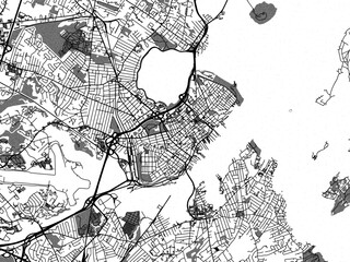 greyscale vector city map of portland maine in the united states of america with with water, fields 