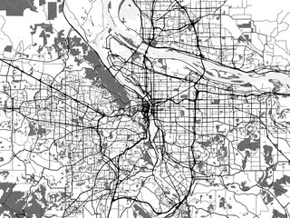 greyscale vector city map of portland oregon in the united states of america with with water, fields