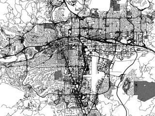 greyscale vector city map of reno nevada in the united states of america with with water, fields and