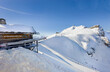 Courchevel ski slopes view from top gondola station. 